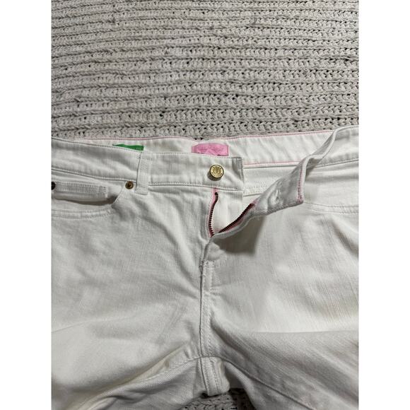 Lilly Pulitzer Cropped Jeans Pants Palm Beach Fit Women Sz 8 White Stretch Denim - Picture 9 of 11